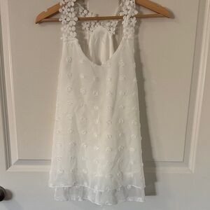 Zara White Floral Appliqué Sleeveless Tank